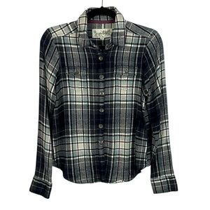 Aventura Cabincore Plaid Flannel Long Sleeve Button Down Shirt Medium Grey